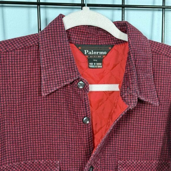 Vintage‎ Houndstooth Flannel Quilted LS Shirt Mens L Red Blue Outdoor Fall - Picture 4 of 9
